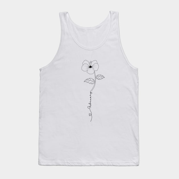 Minimalist Boho Line Art Drawing Violet Febuary Birth Flower Tank Top by Tina